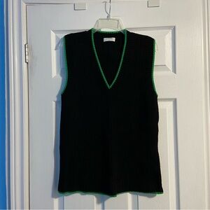 Babaton Black V-Neck Sweater with Green Trim